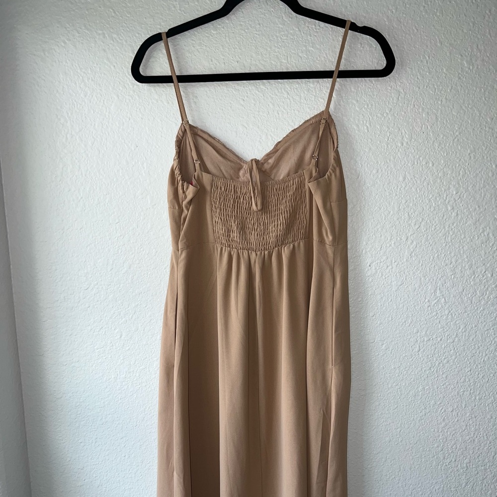 CAMELLIA Y2K Tan Beautiful Open Side Zipper MIDI Dress Size L. - Picture 6 of 12